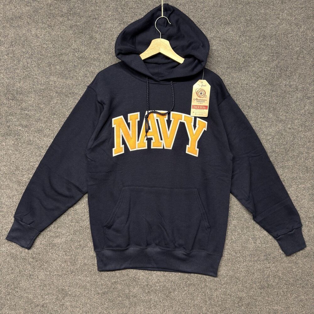 NWT Navy Hoodie Mens S Blue The Game Fleece Pullover All American USA Military